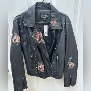 Hippy Laundry Faux black Leather Embroidered Jackets-Small